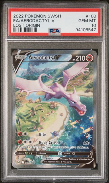 SWORD & SHIELD LOST ORIGIN #180 FA/AERODACTYL V LOST ORIGIN PSA 10